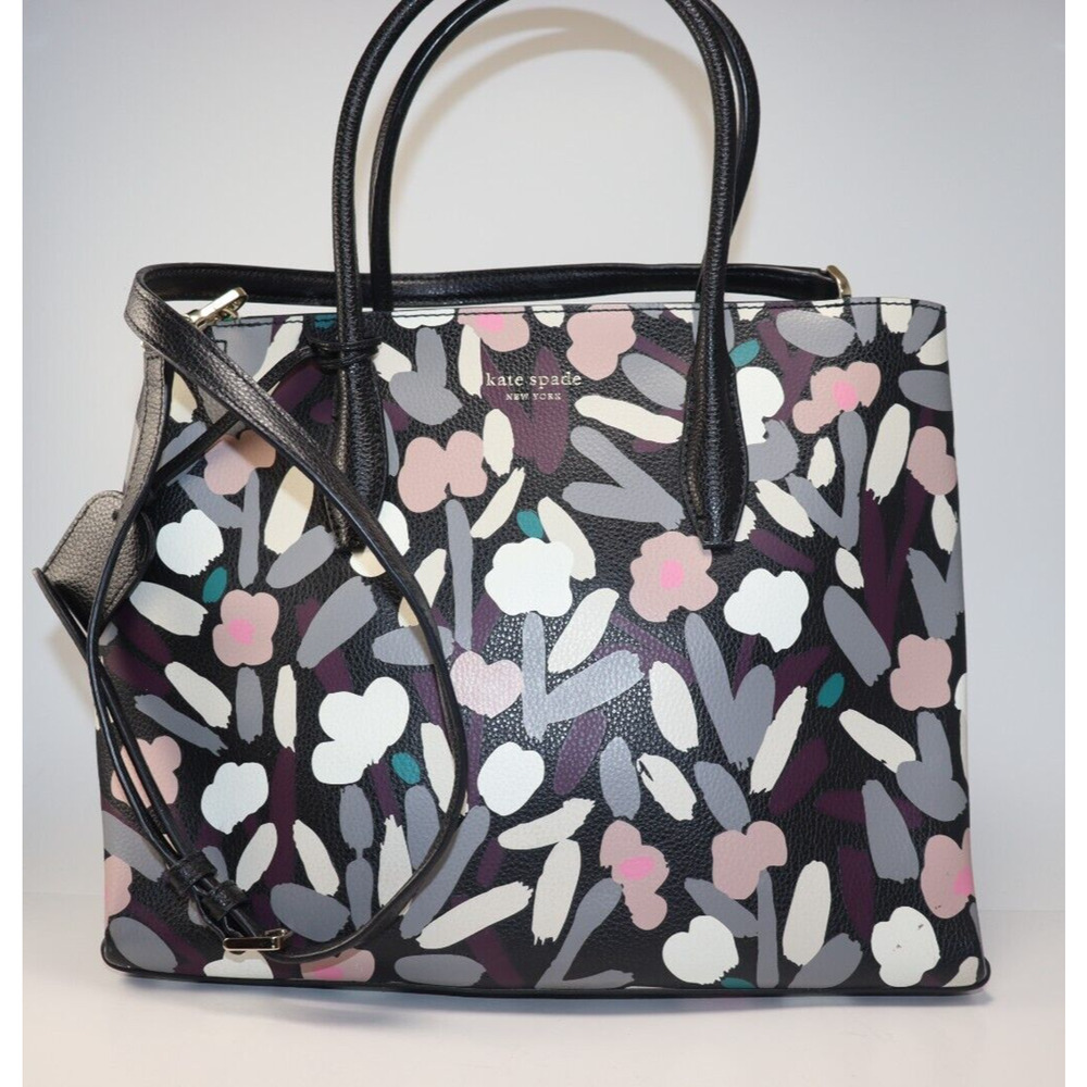 KATE SPADE Eva Fete Top Zip Black floral Satchel Purse Crossbody Bag